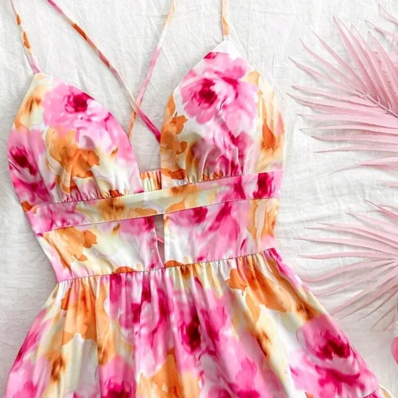 Soleia Floral Printed Spaghetti Strap Backless A-Line Swing Dress For - Picture 3 of 5